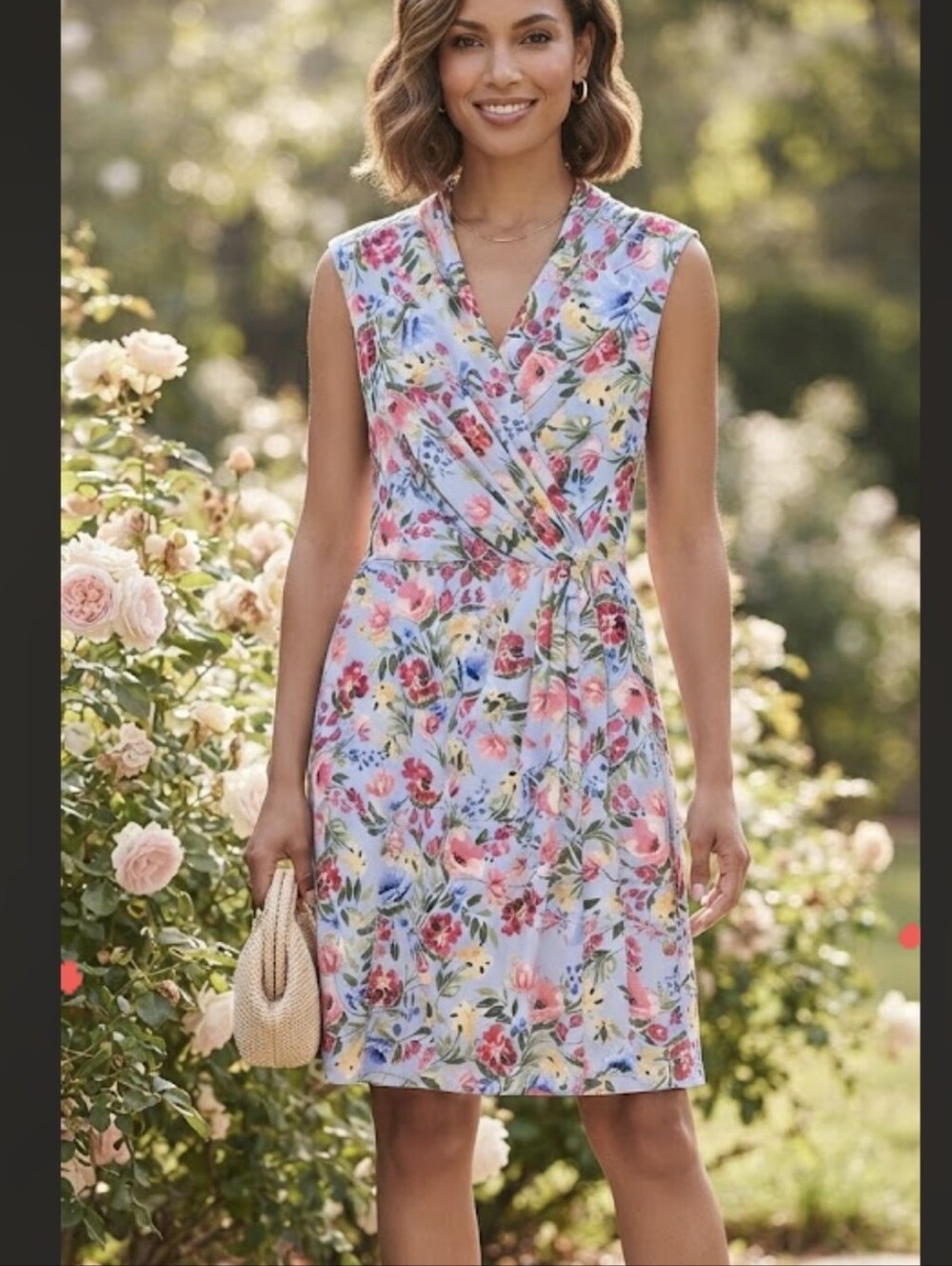 Vince Camuto Light Blue Floral Dress with Pink Red Yellow Blue Flower(SKU 0019)